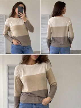 Neutral Colorblock Long Sleeve Sweater